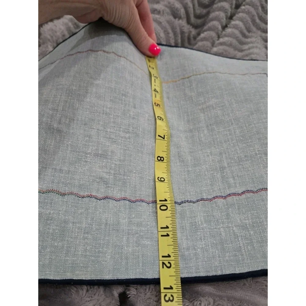 4 blue linen rectangle placemats with double stitching detail and border EUC!!
